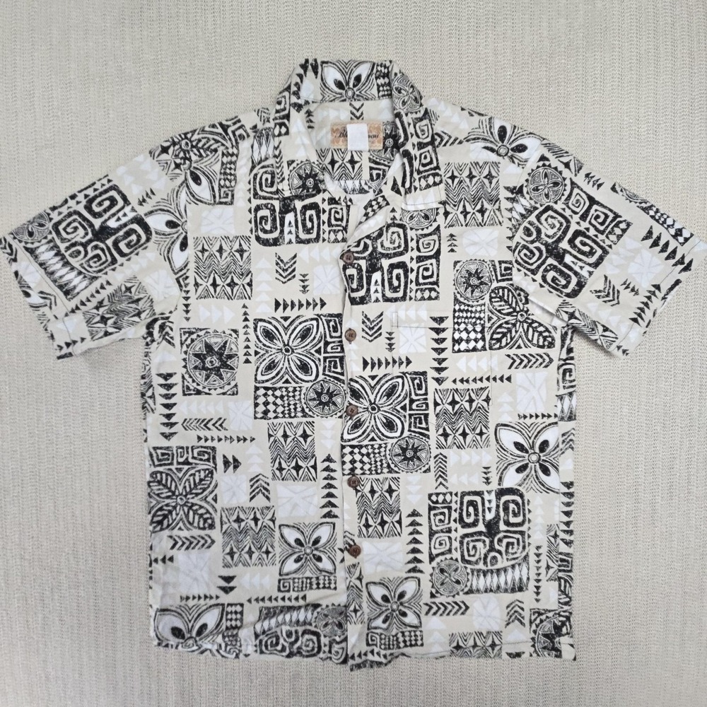 Blue Hawaii Shirt Mens Small Beige Hawaiian Short Sleeve Button Up USA Made